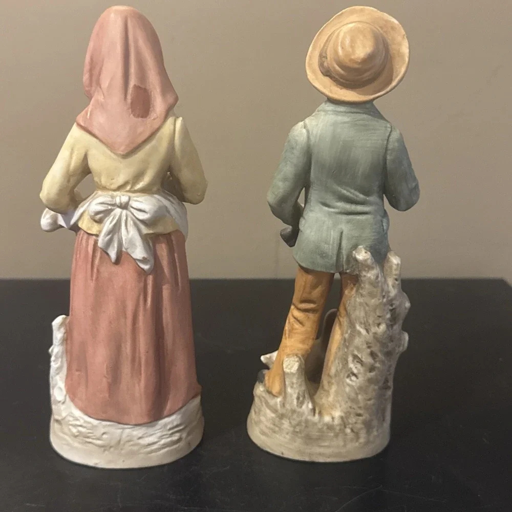 Vintage Pair Homco Home Interiors Porcelain Old Farmers Duck Puppy 1417 Figurine